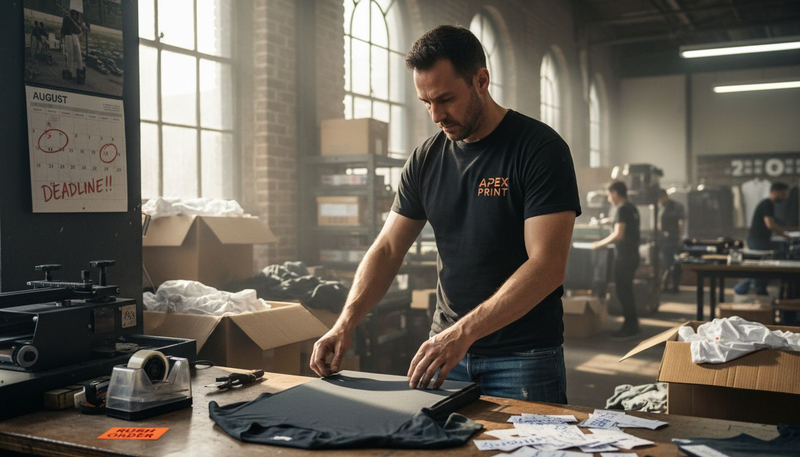 Print technician working on urgent apparel order