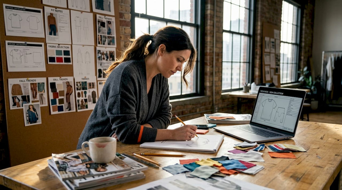 Apparel designer sketching in loft studio
