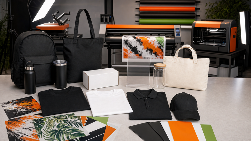 Photorealistic DIY Printz real estate open house kit with blank polos bags cap bottle acrylic sign boxes and transfer sheets