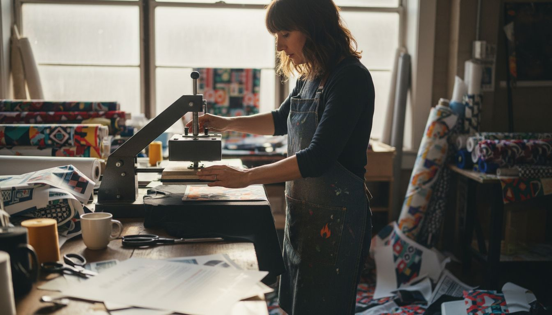 Designer prepping DTF transfer print in studio