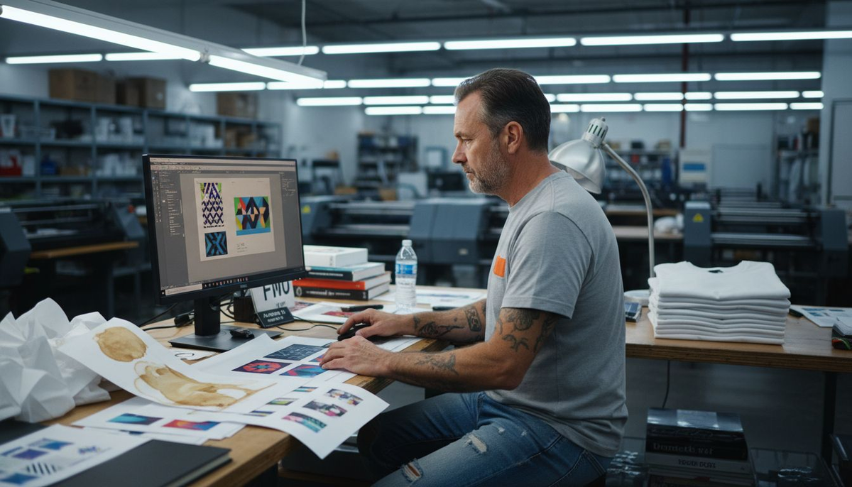 Designer prepares artwork for custom clothing