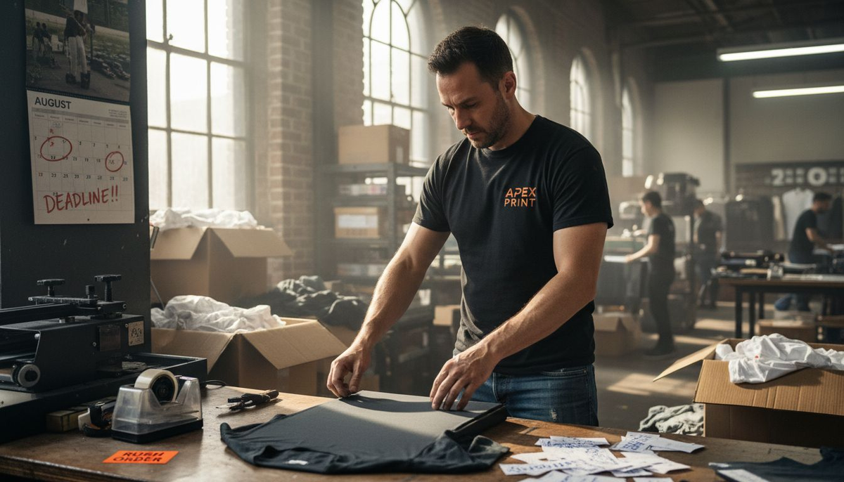 Print technician working on urgent apparel order