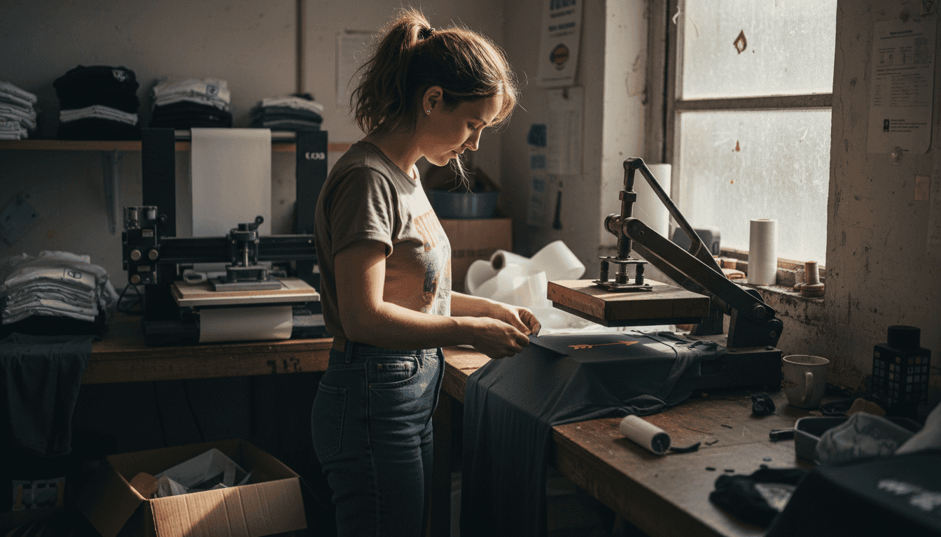 Print technician working with DTF transfers