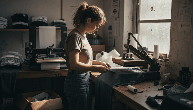 Print technician working with DTF transfers