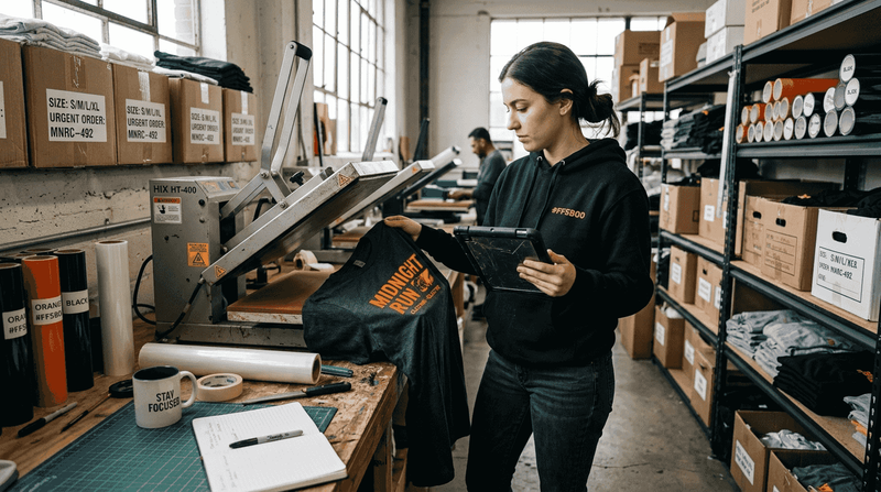 Brand manager in active apparel print studio