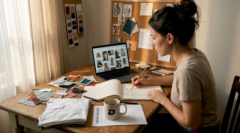 Small business owner sketches apparel designs