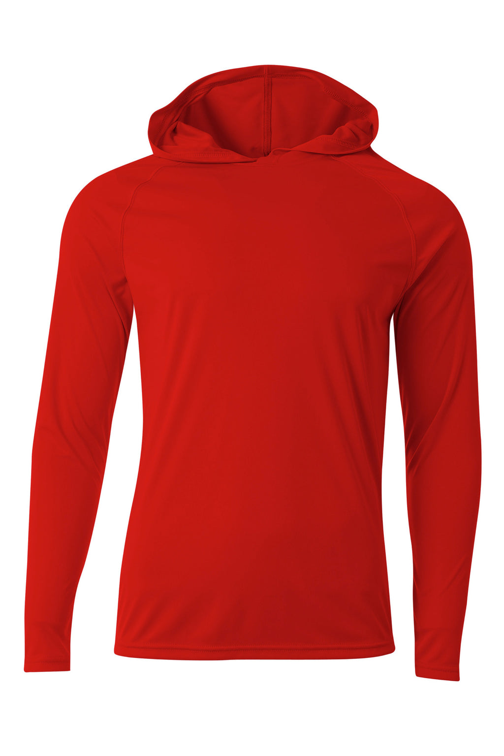 unisex fit a4 cooling performance hooded long sleeve tee on female model – diy printz