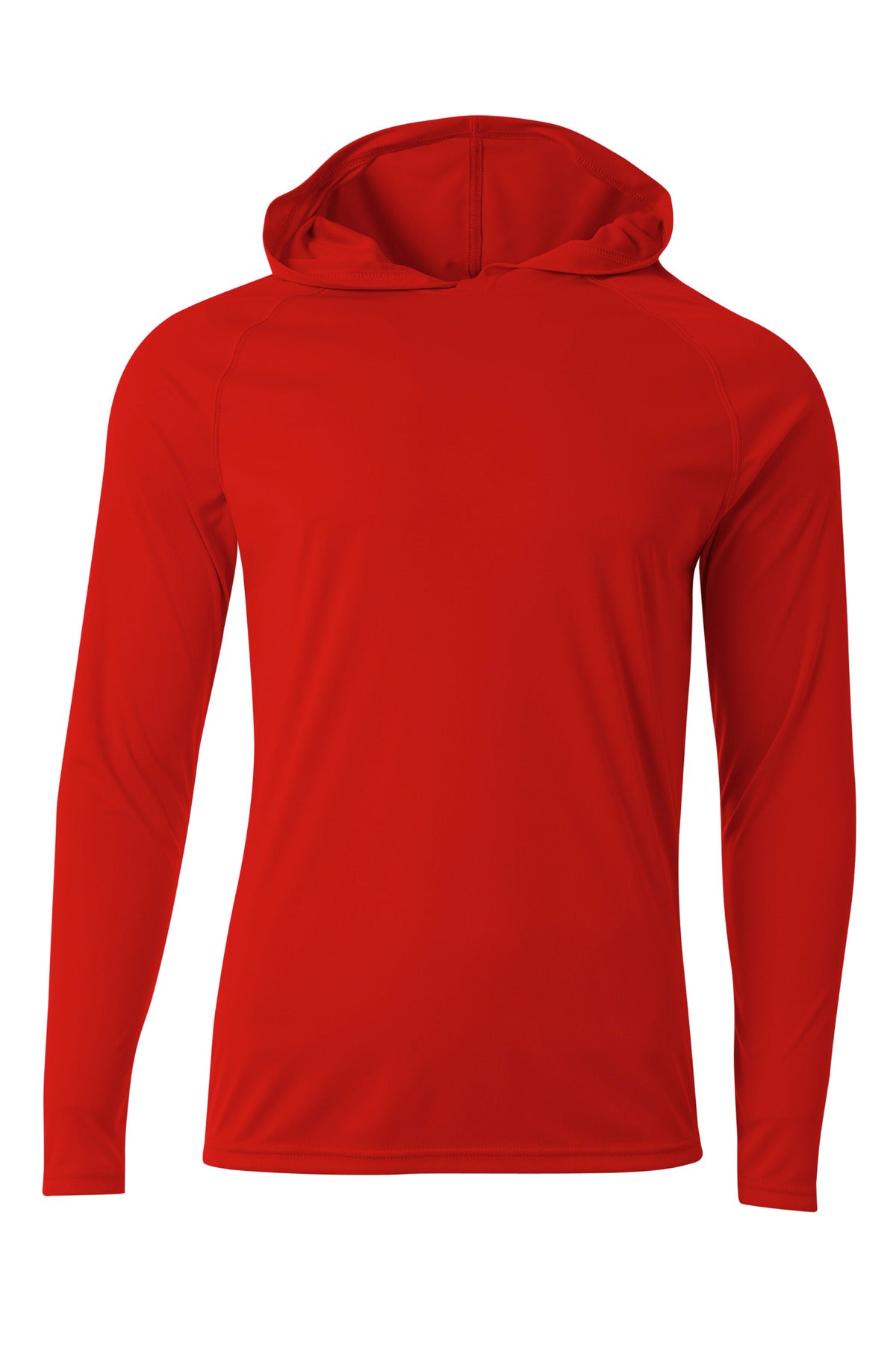 unisex fit a4 cooling performance hooded long sleeve tee on female model – diy printz
