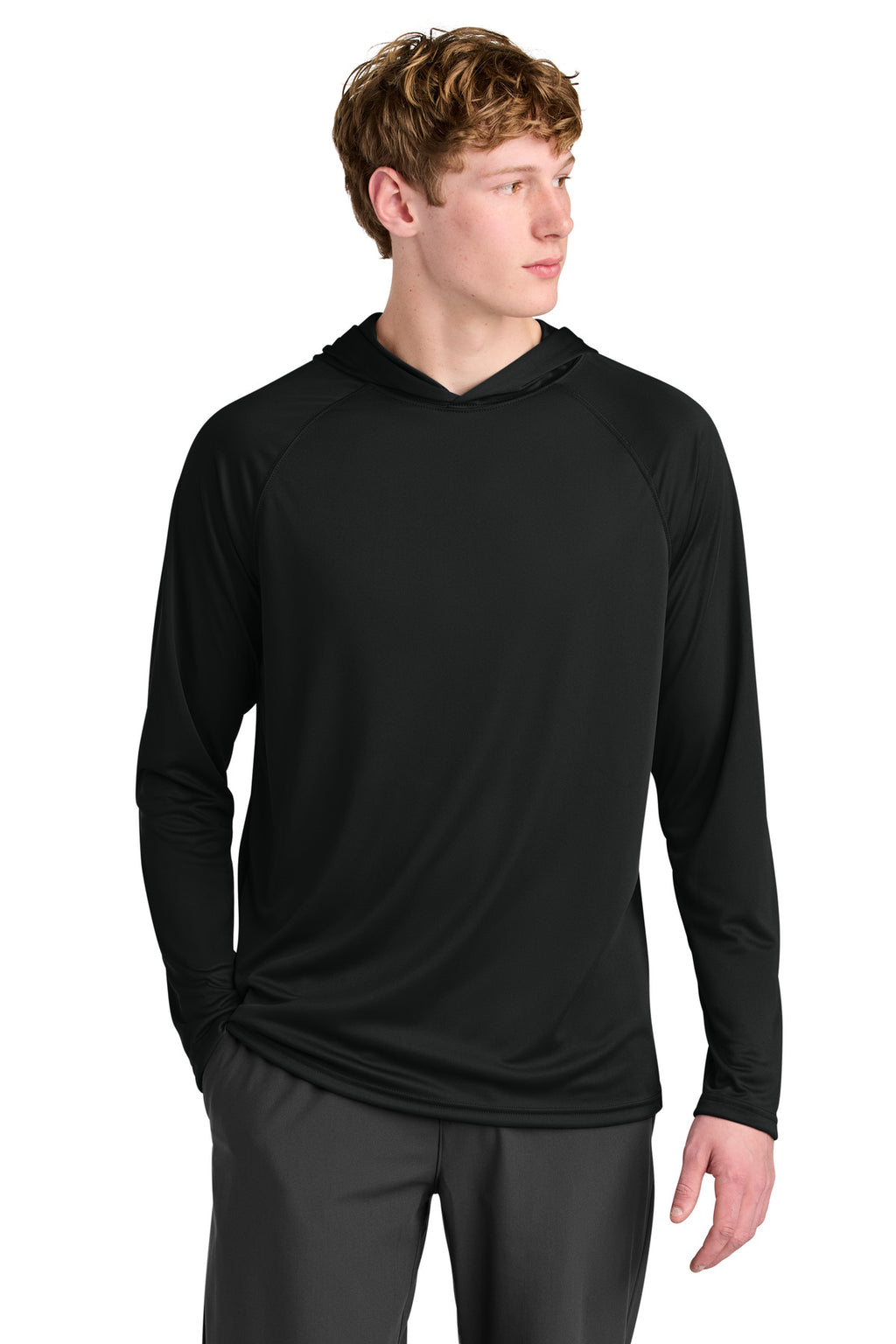 a4 cooling performance long sleeve hooded tee a4n3409 front view on model – diy printz
​