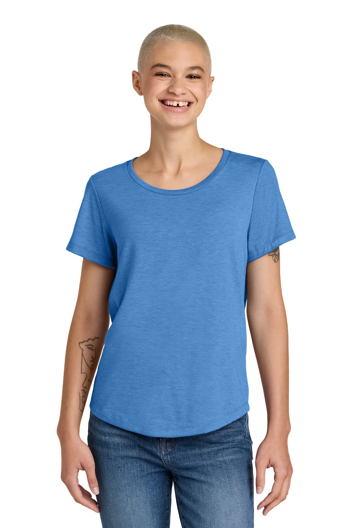 close up of tri blend knit on allmade womens relaxed scoop neck tee – diy printz