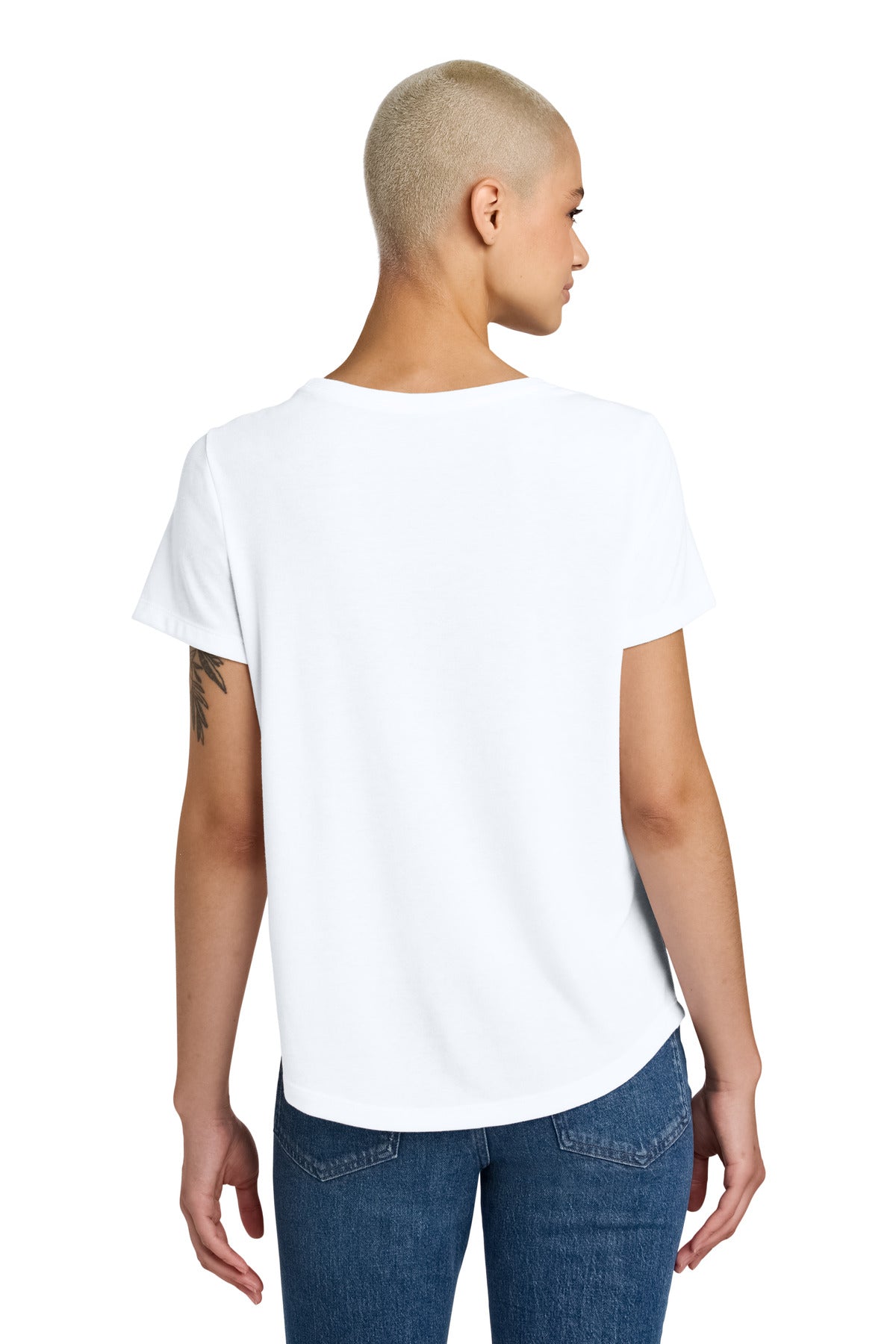 walking pose front view in allmade womens relaxed tri blend scoop neck tee – diy printz