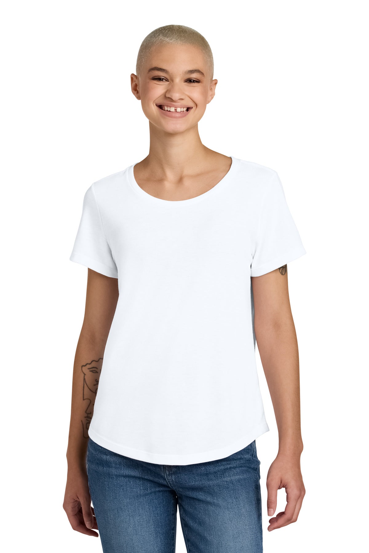 seated pose front view in allmade womens relaxed tri blend scoop neck tee – diy printz