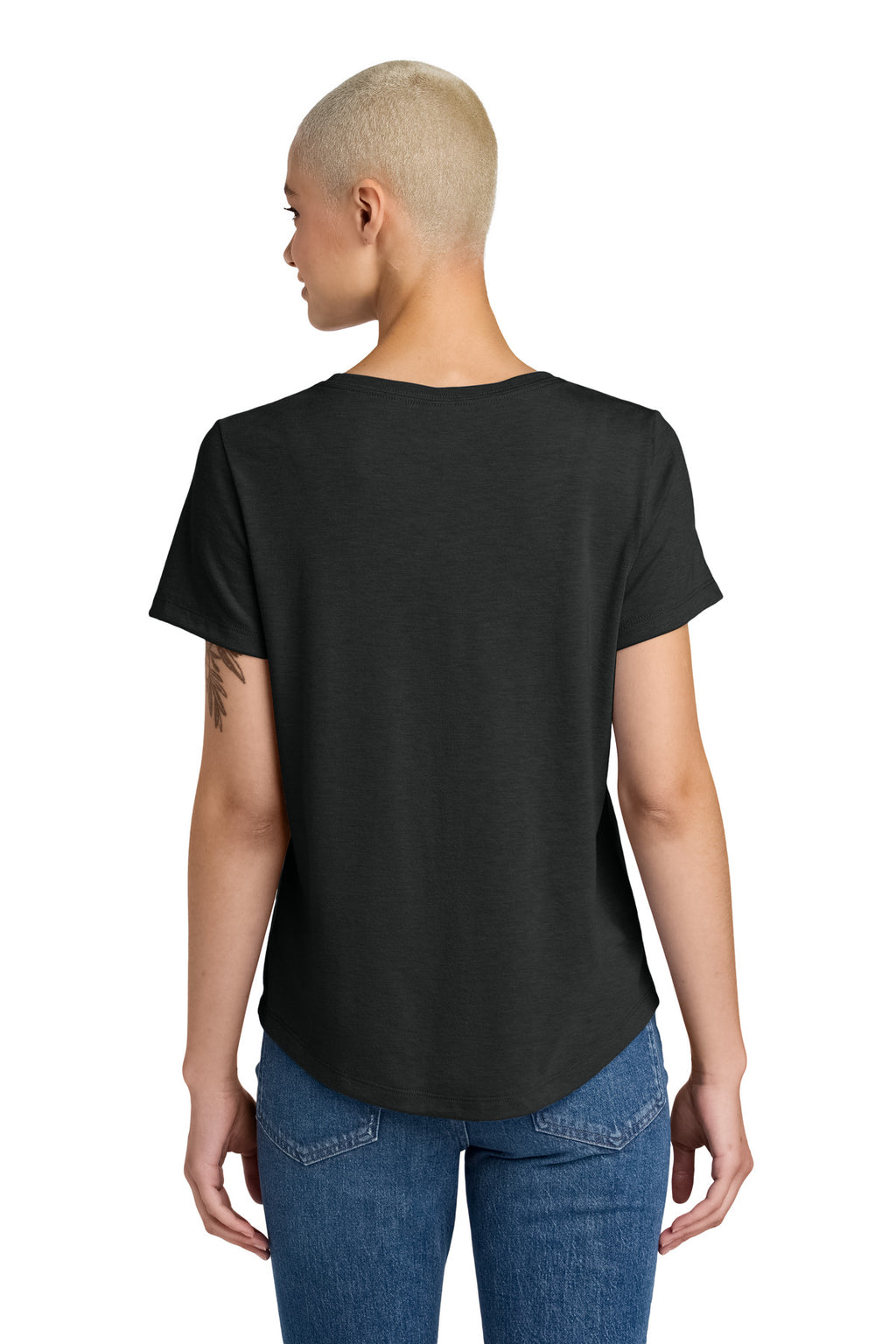 model looking over shoulder in allmade womens relaxed tri blend scoop neck tee – diy printz