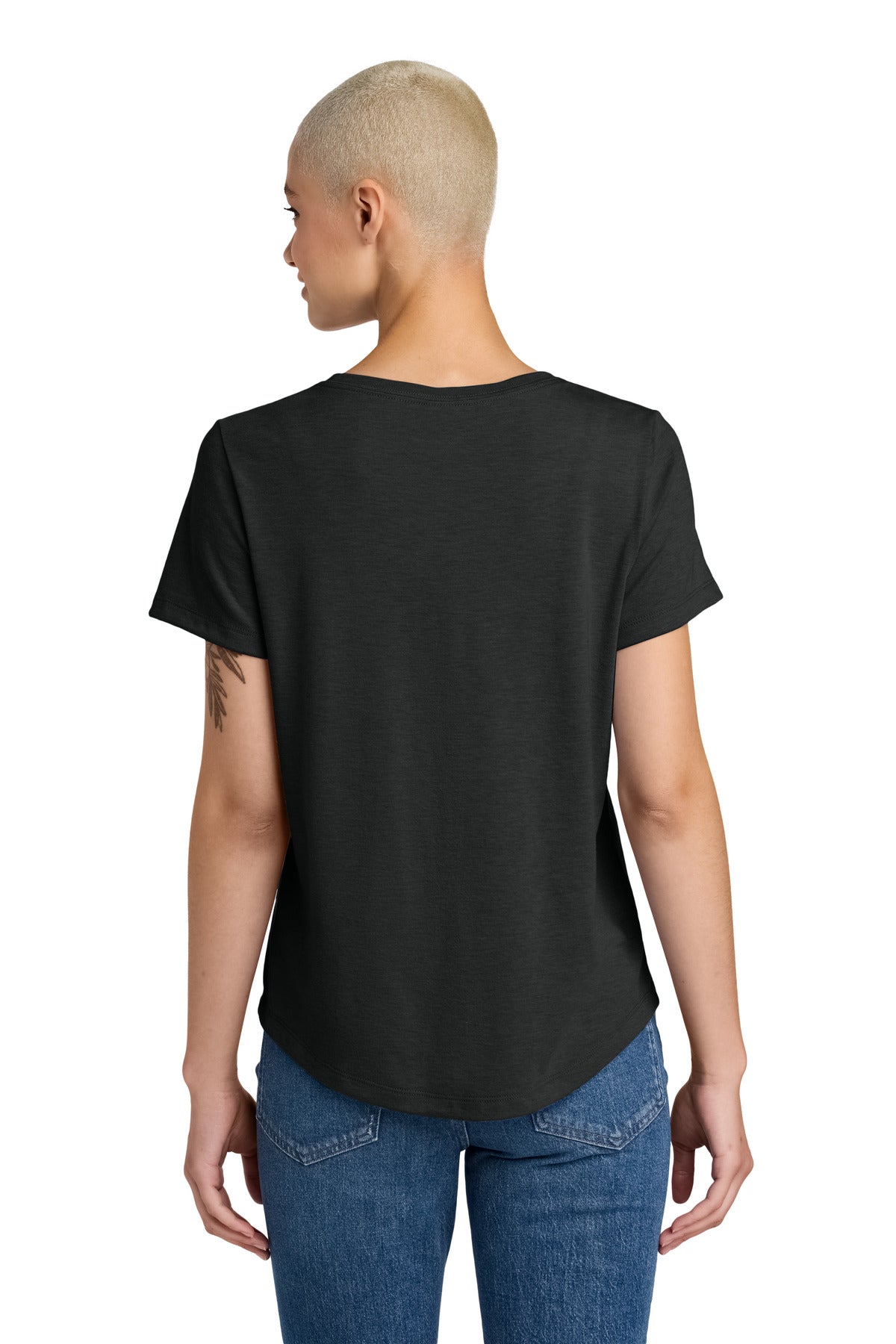 model looking over shoulder in allmade womens relaxed tri blend scoop neck tee – diy printz