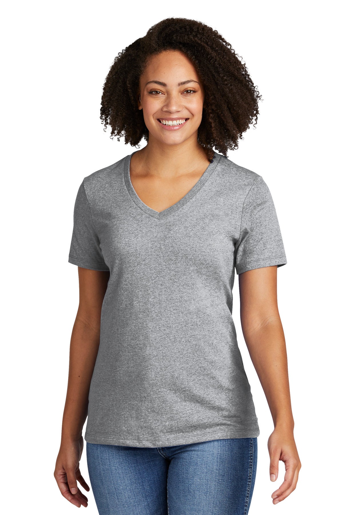 three quarter front angle of allmade womens recycled blend v neck tee – diy printz