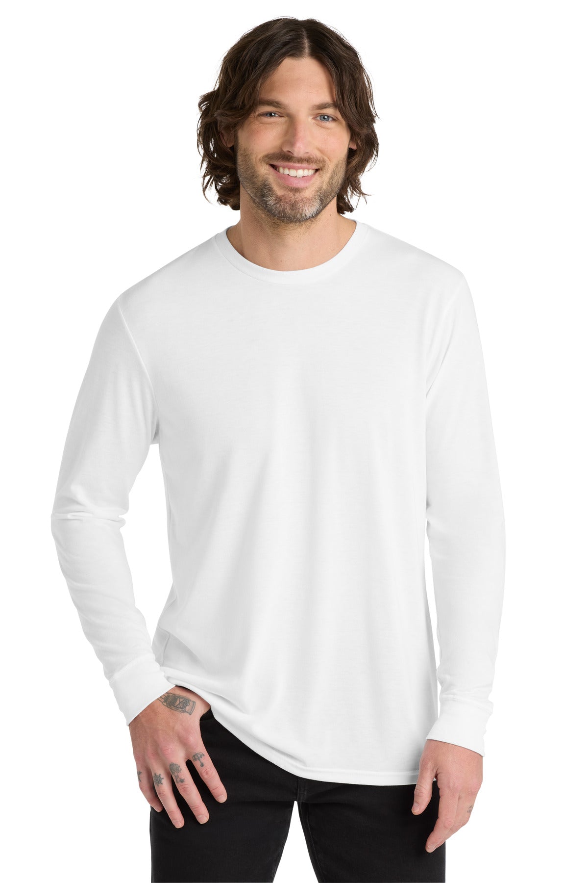 Blank long sleeve tee close-up for eco-friendly custom printing