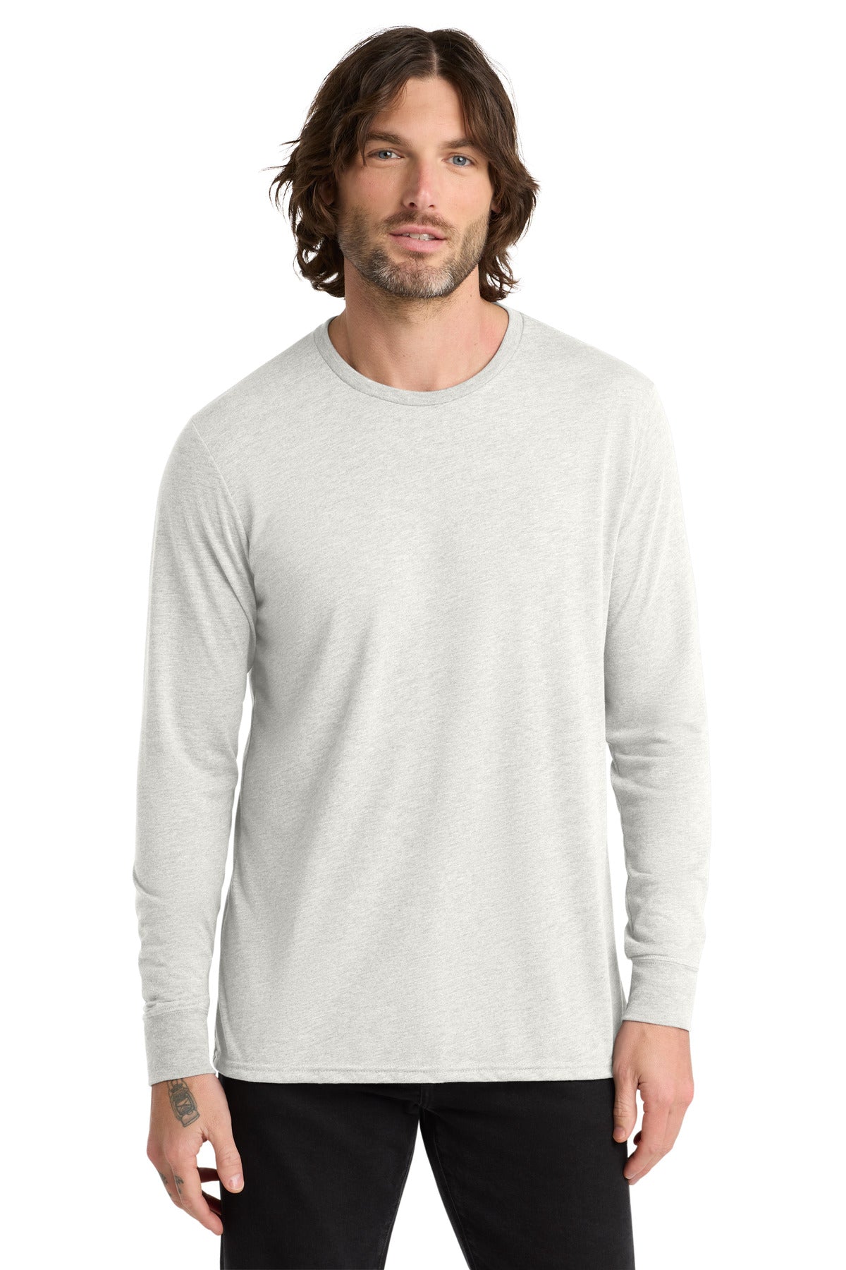 Blank long sleeve tee neckline detail for DTF custom decoration