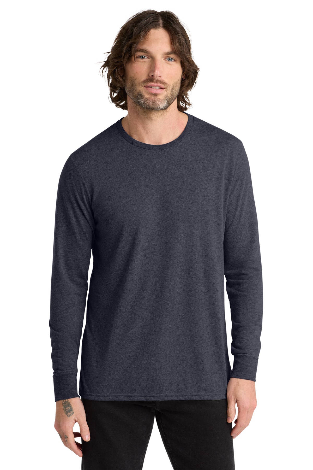 Unprinted tri-blend long sleeve shirt back angle for custom event apparel