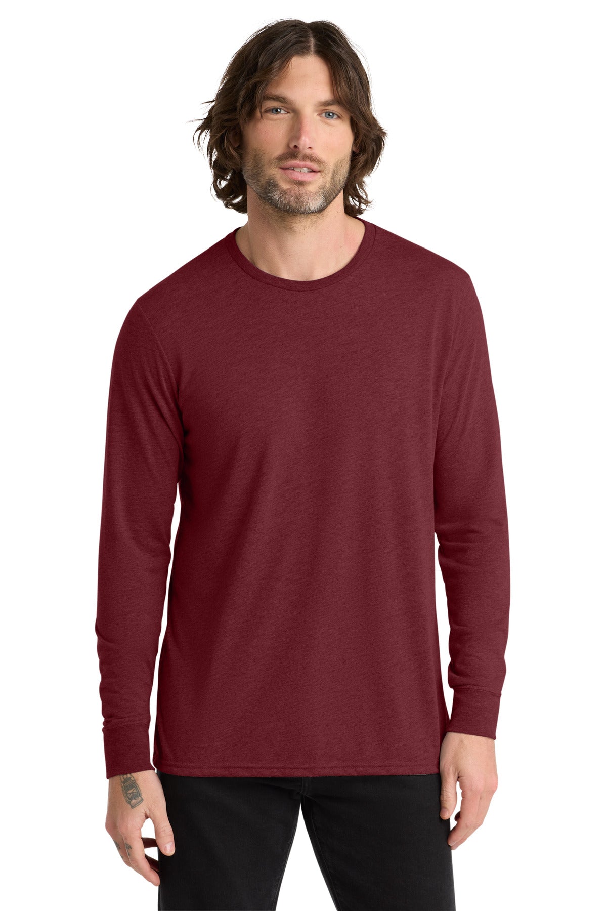 Tri-blend long sleeve tee folded shelf display for custom merch orders