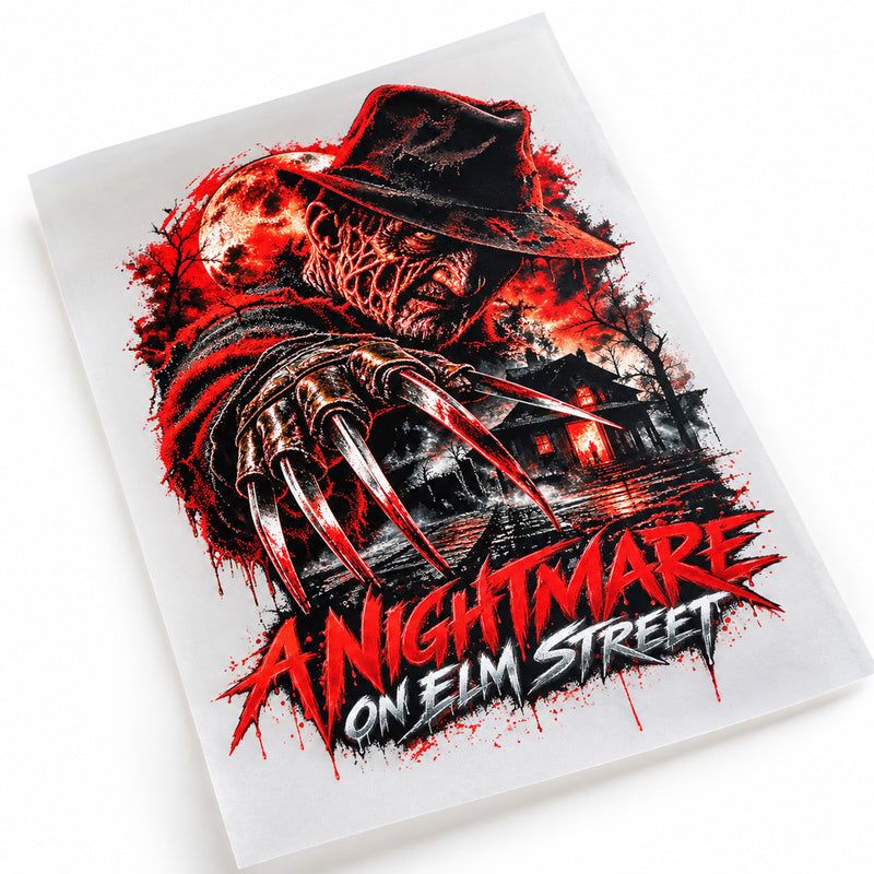 Red and black halftone horror artwork available as a DTF transfer or PNG