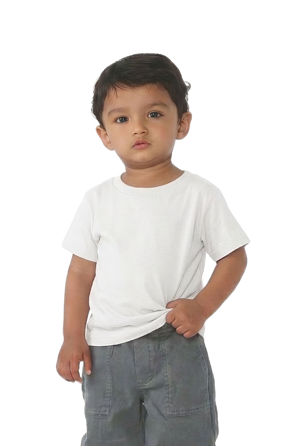Infant cotton tee close-up neckline detail