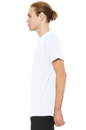 Unisex custom apparel shot featuring heather texture detail