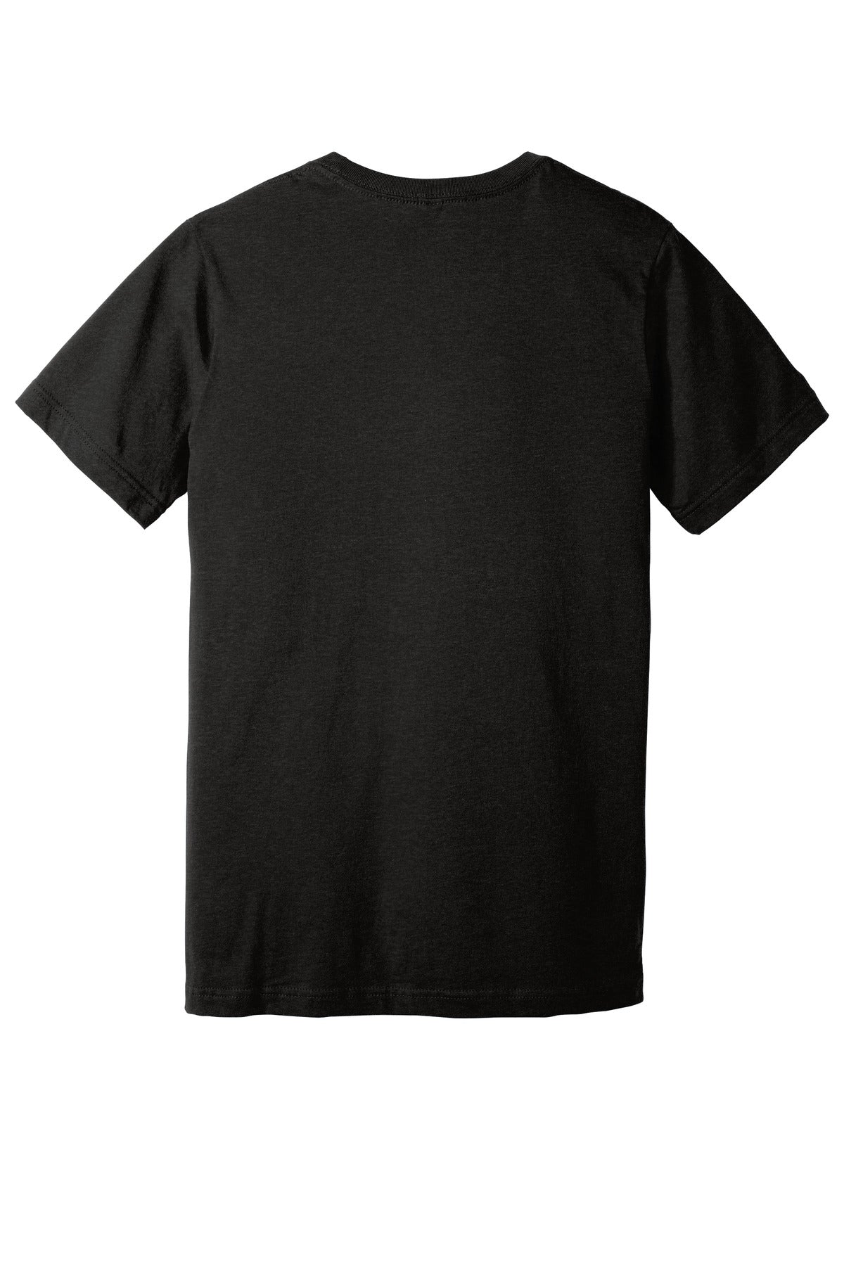 Shoulder taping close-up on heather CVC v-neck shirt