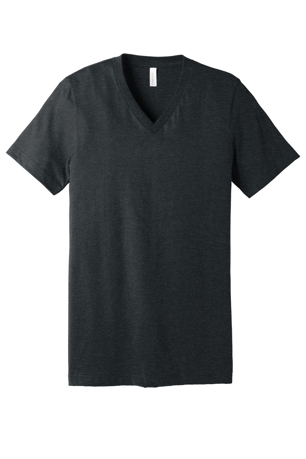 Dark Grey Heather v-neck tee back view