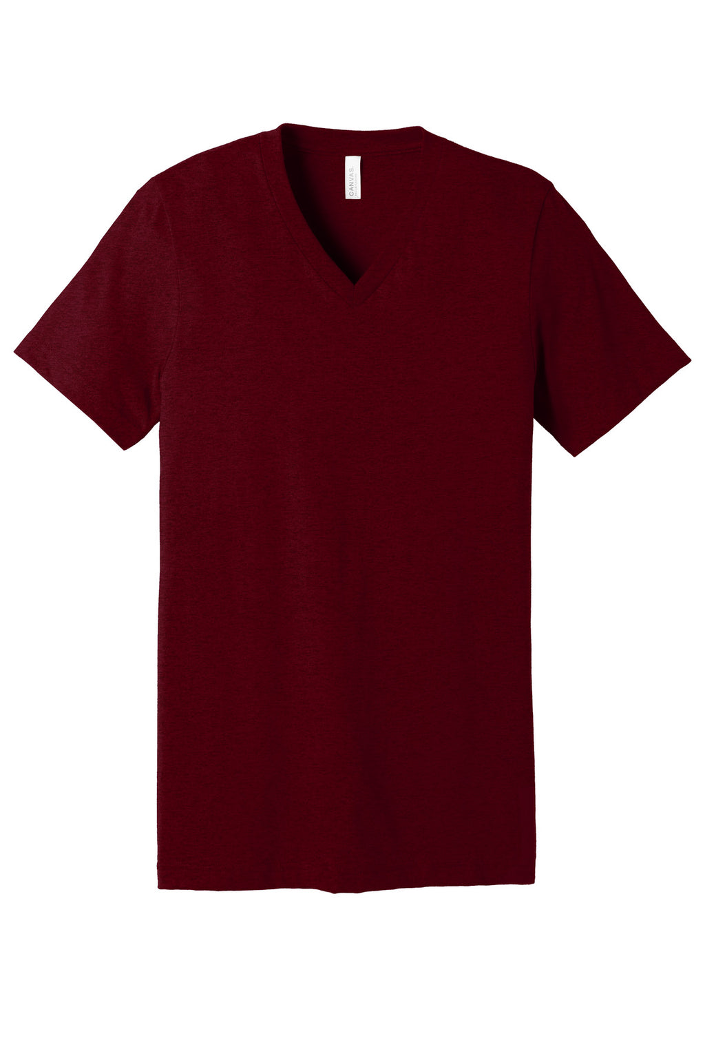 Premium Heather Cardinal v-neck tee for custom printing