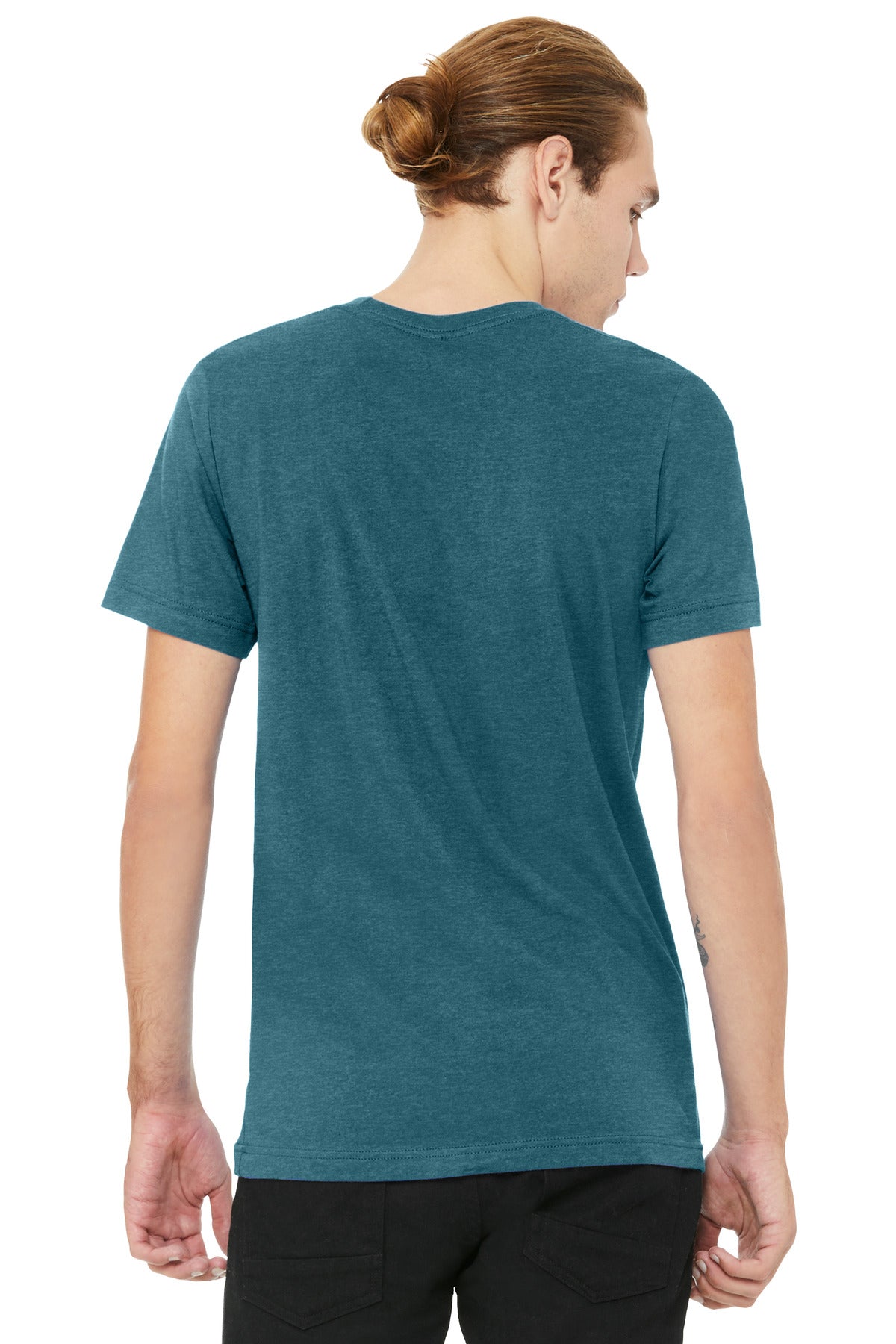 Premium heather v-neck tee with small logo placement mockup