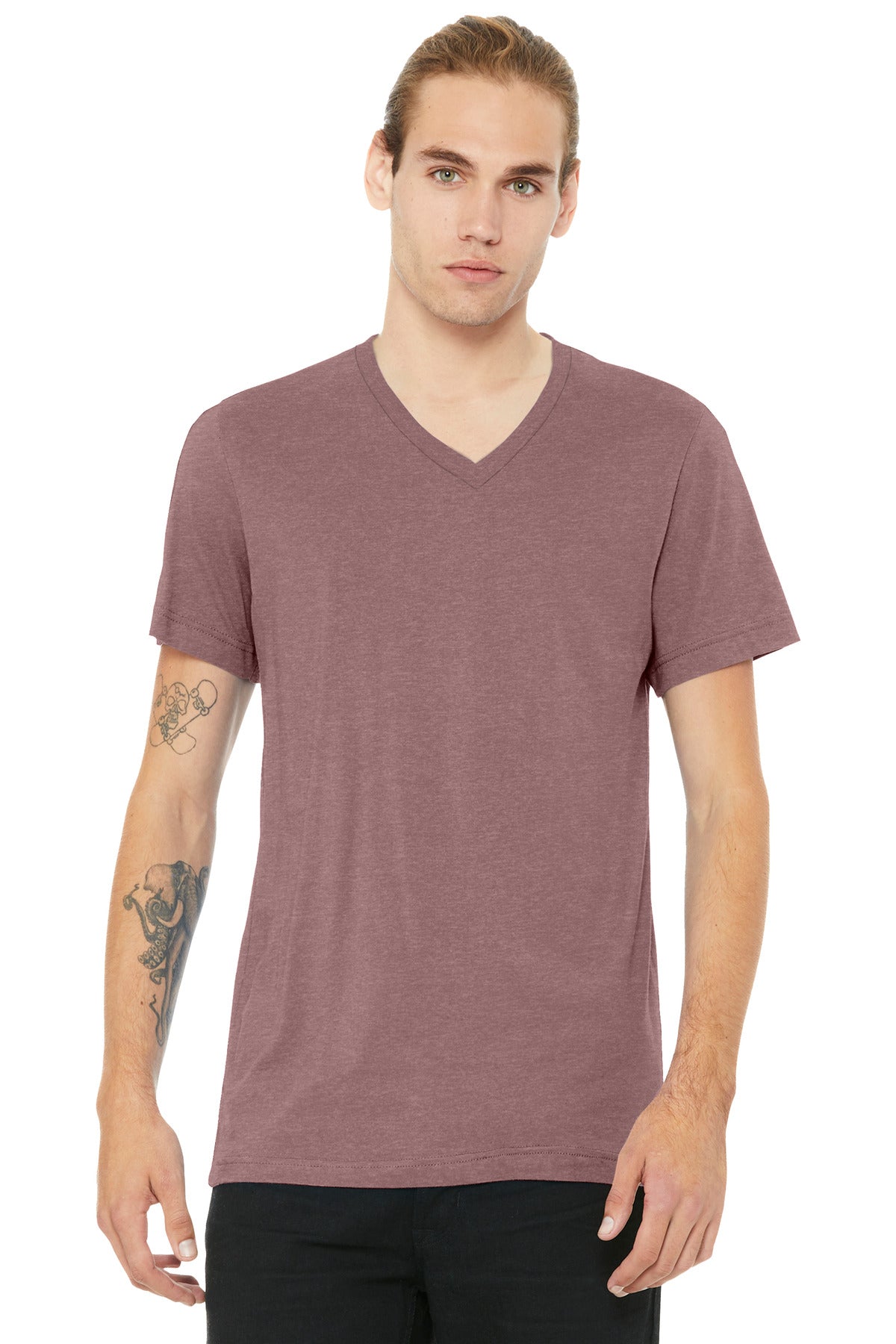 Heather v-neck shirt product photo with smooth drape detail