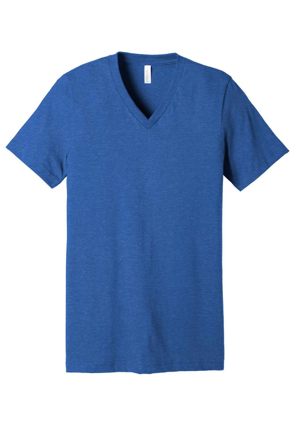 Unisex v-neck shirt neckline profile with soft heather finish