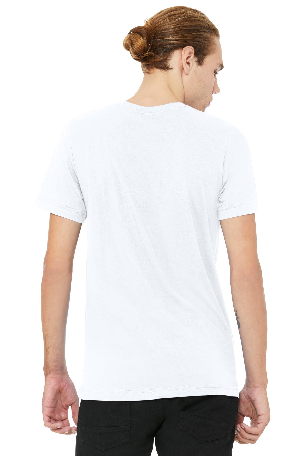 BELLA+CANVAS v-neck shirt laid flat with folded sleeve detail