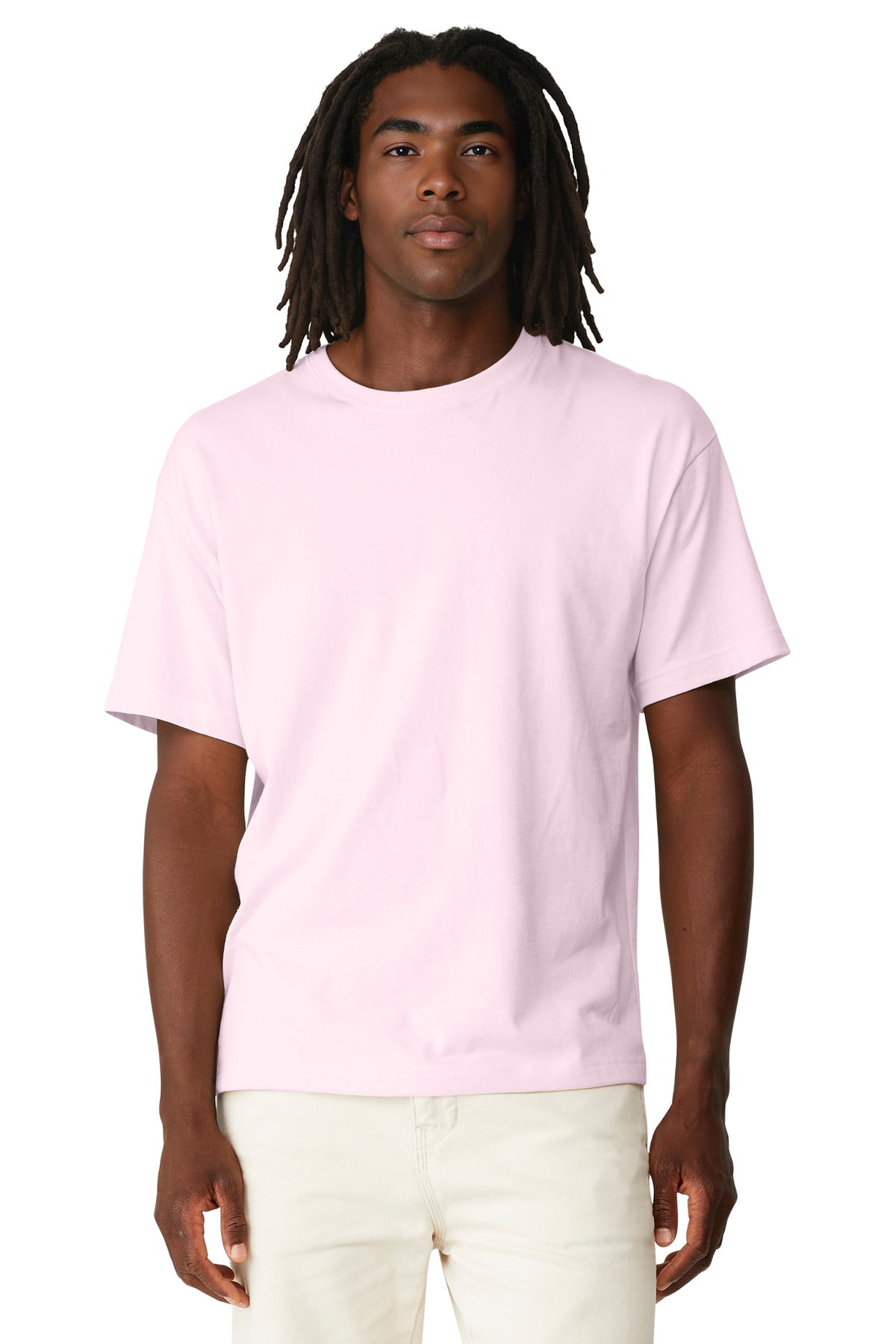 Heavyweight promotional t-shirt front view of the soft pink tee