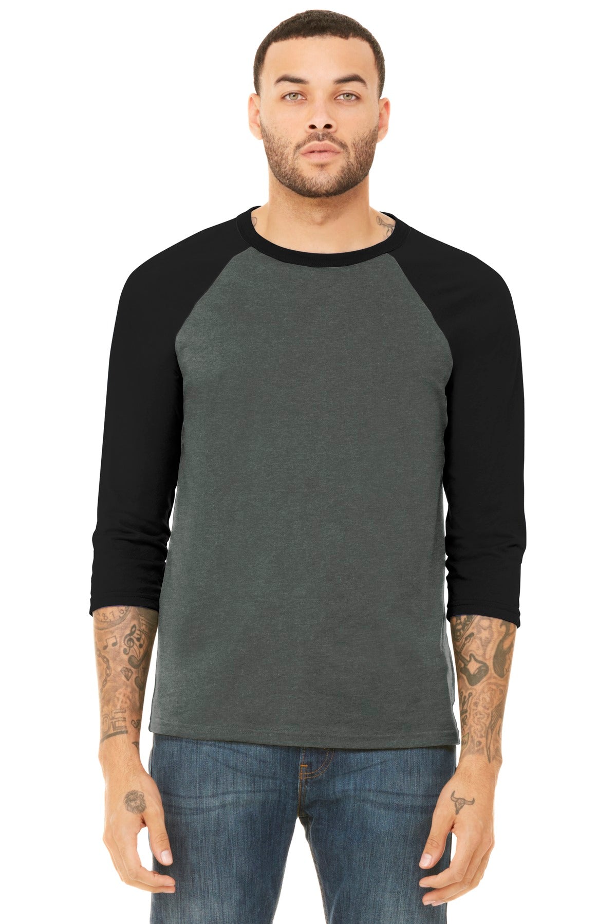 Deep heather and black raglan tee product image