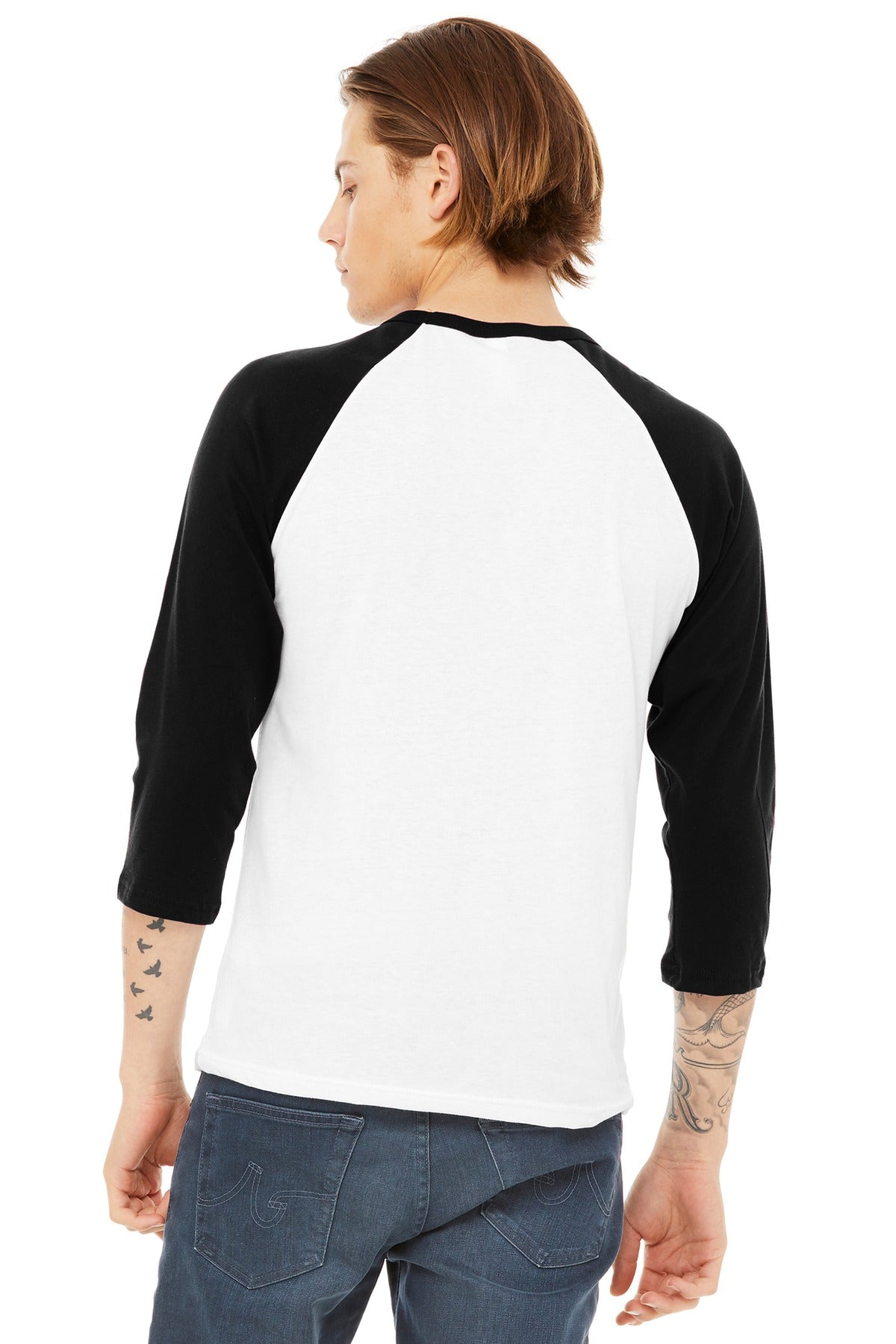 Raglan sleeve detail on blank baseball shirt for custom t-shirts