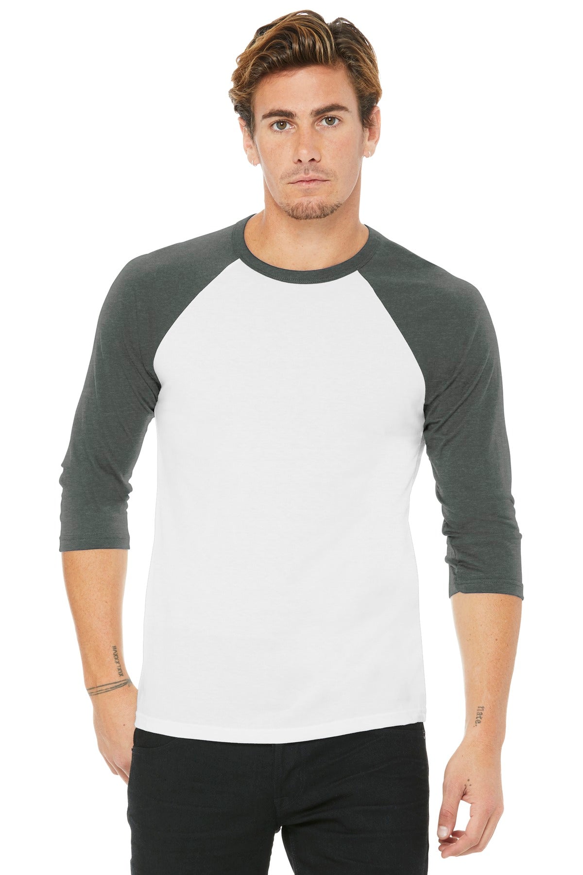Blank raglan tee folded display for same day custom t-shirts