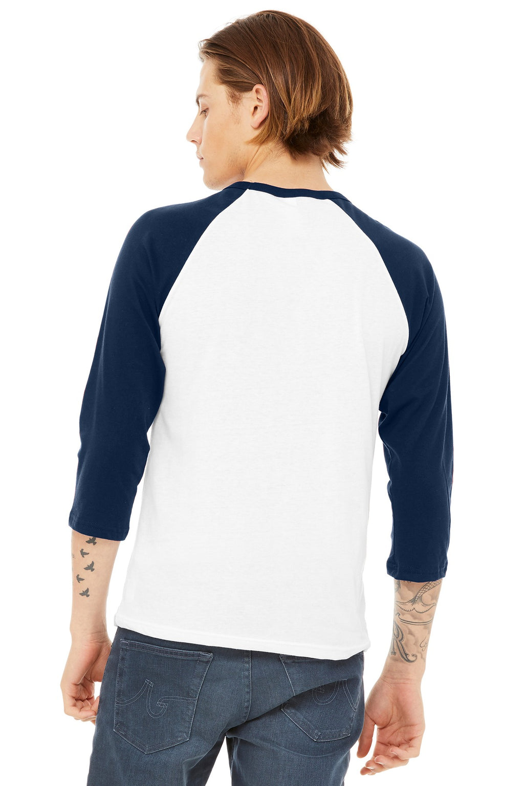 Blank unisex raglan tee lifestyle image for custom shirt shops