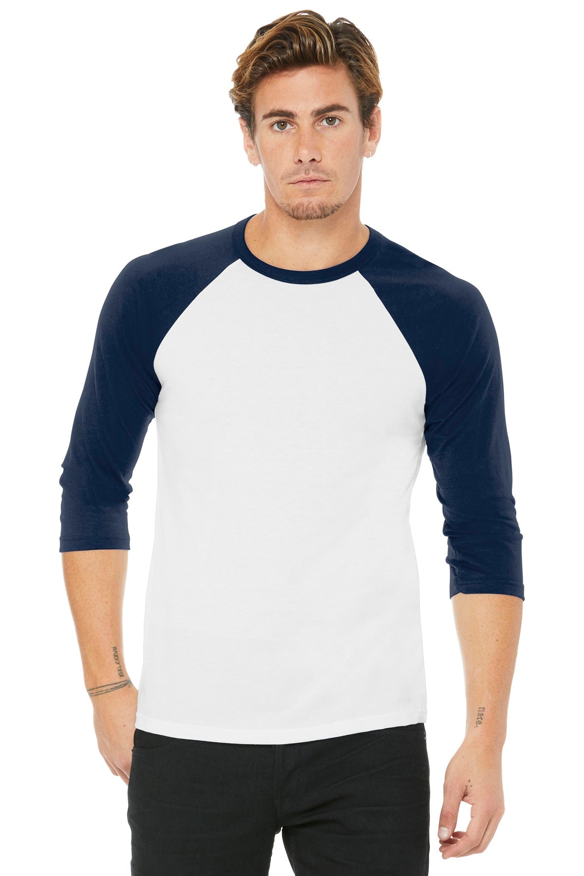 Contrast sleeve baseball shirt close-up for custom t-shirt branding