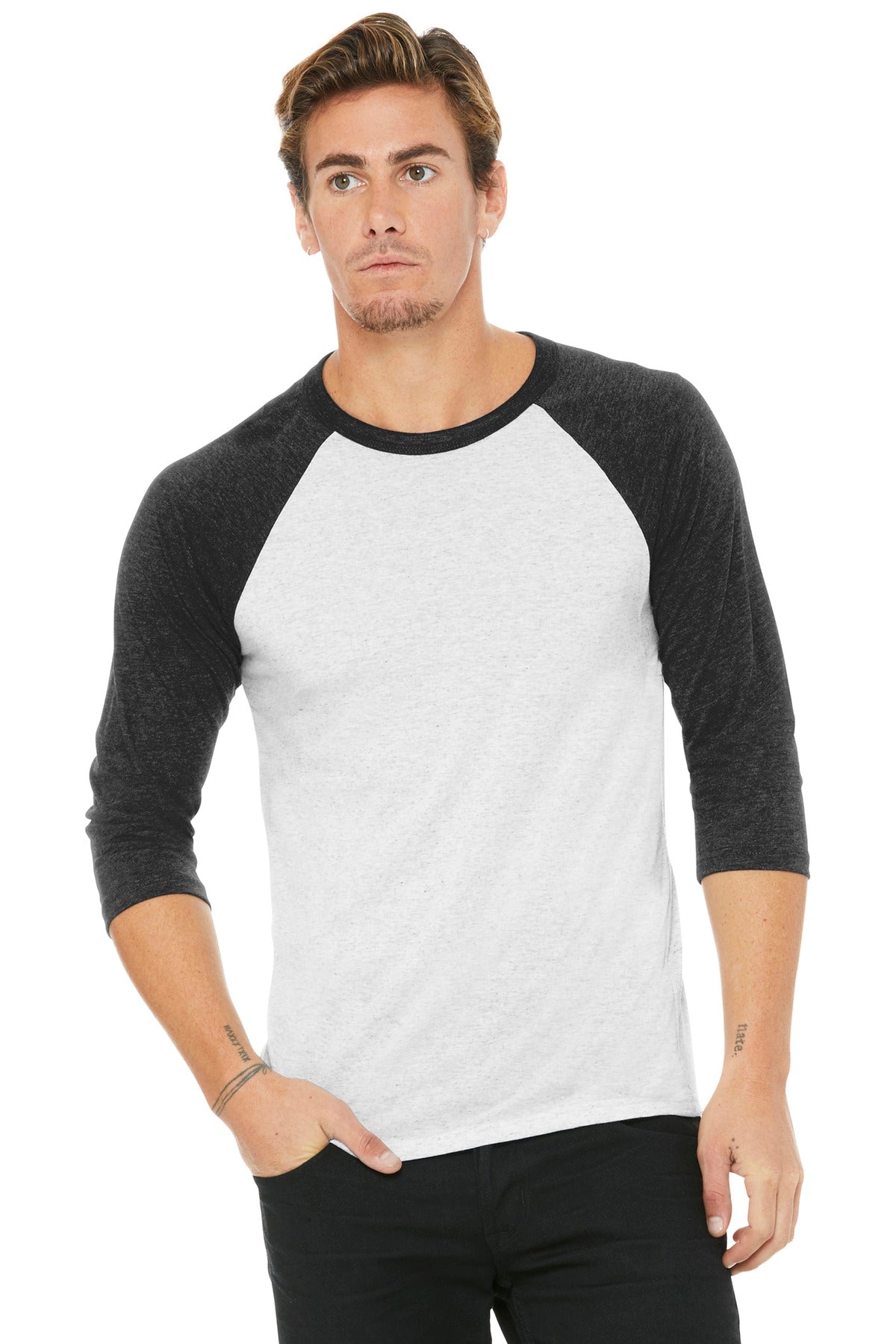 BELLA+CANVAS Unisex 3/4-Sleeve Baseball Tee BC3200 front view