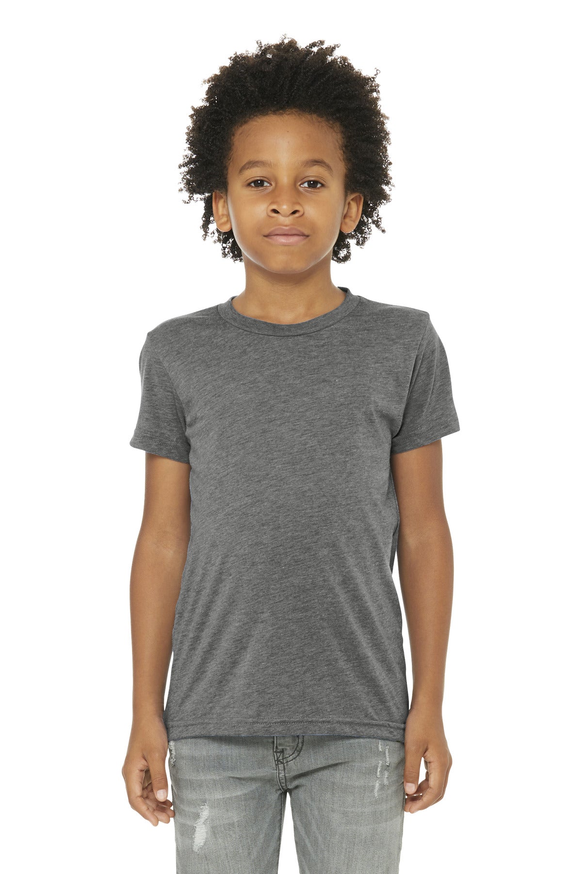 BELLA+CANVAS Youth Triblend Short Sleeve Tee BC3413Y front view for custom printing
