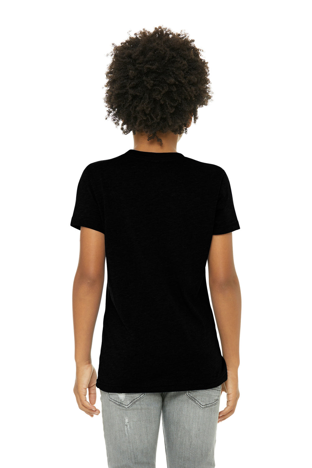 Blank youth triblend shirt on model for premium branded apparel