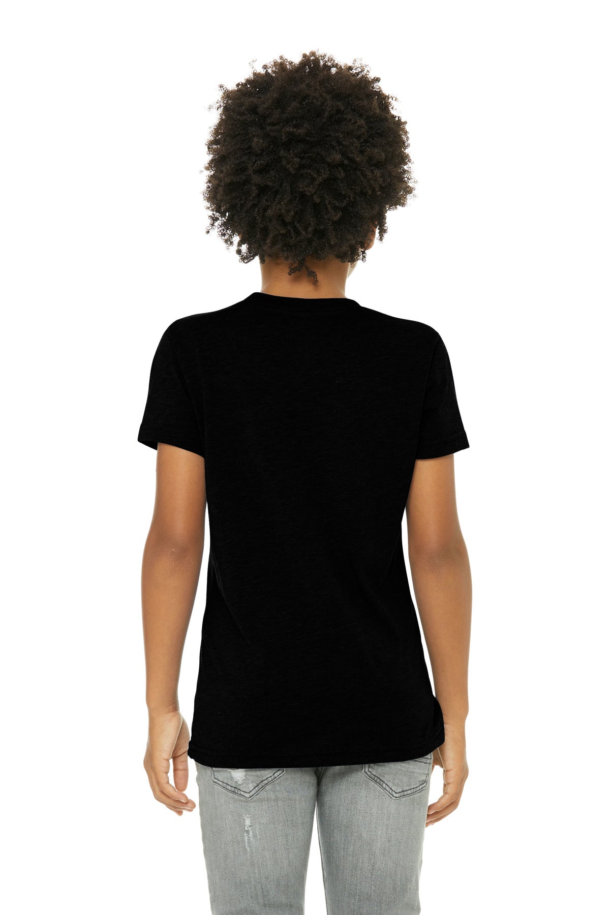 Blank youth triblend shirt on model for premium branded apparel