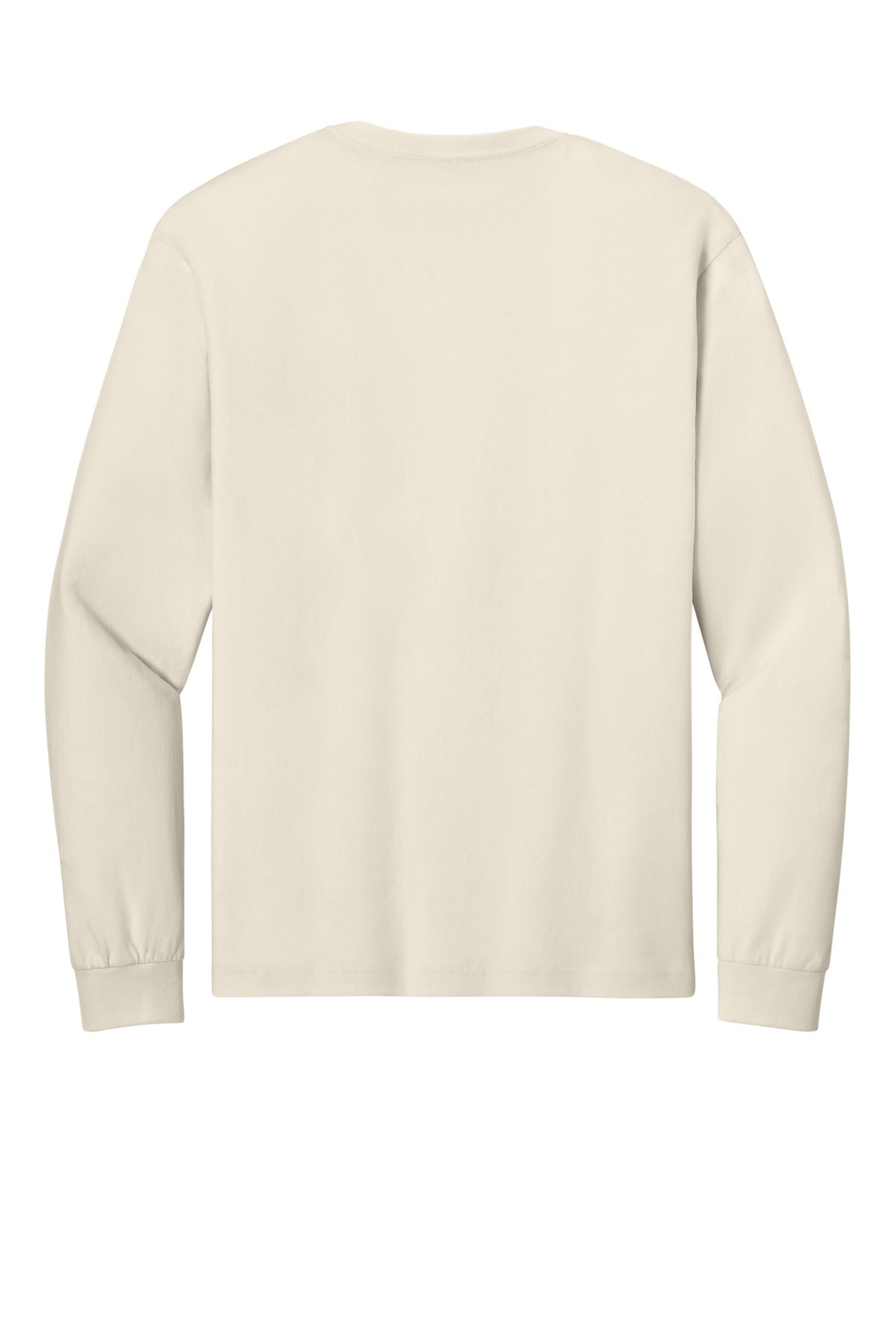 Blank long sleeve tee shoulder seam detail for DTF transfer printing