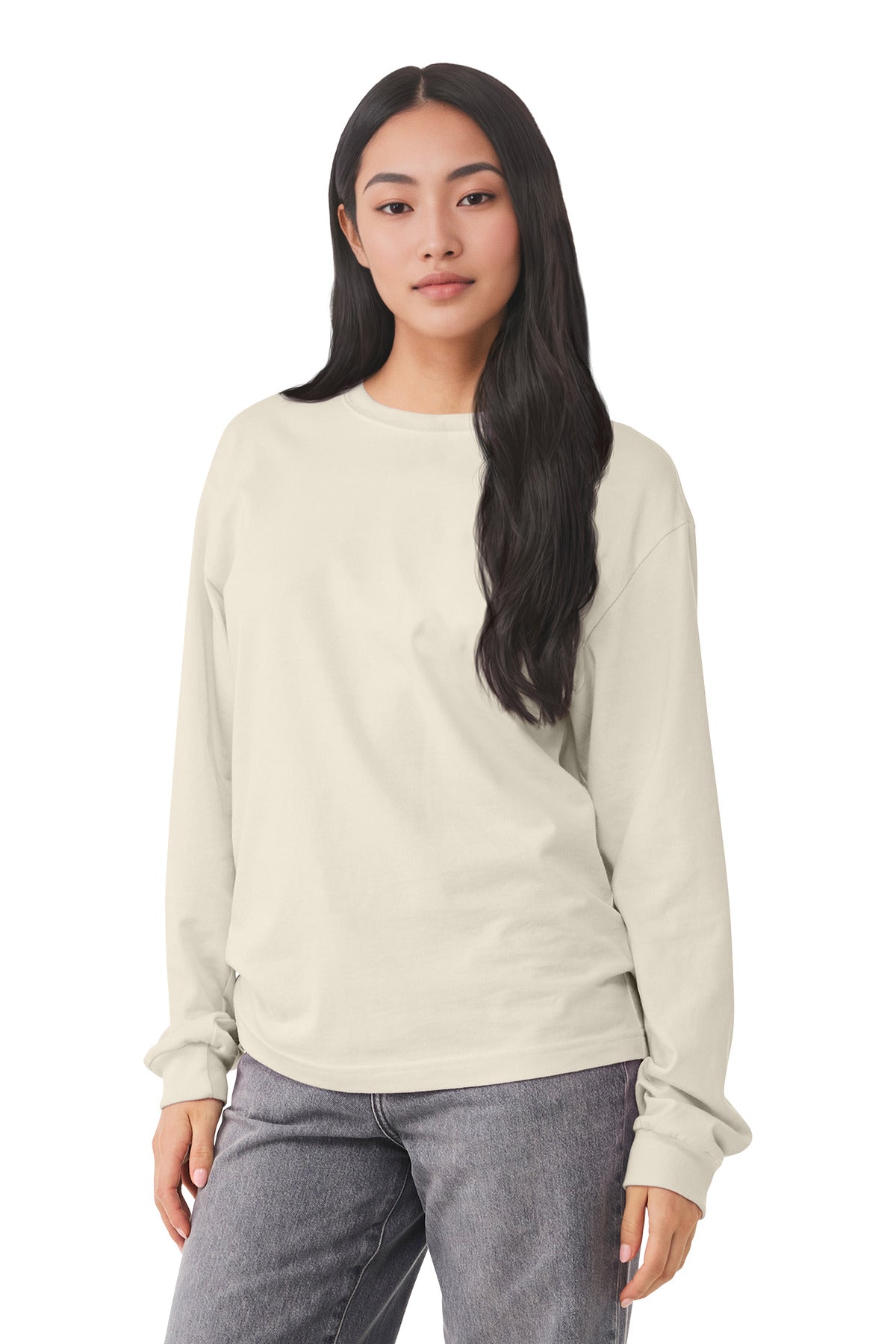 Blank long sleeve tee front angle for DIY Printz same day shirts