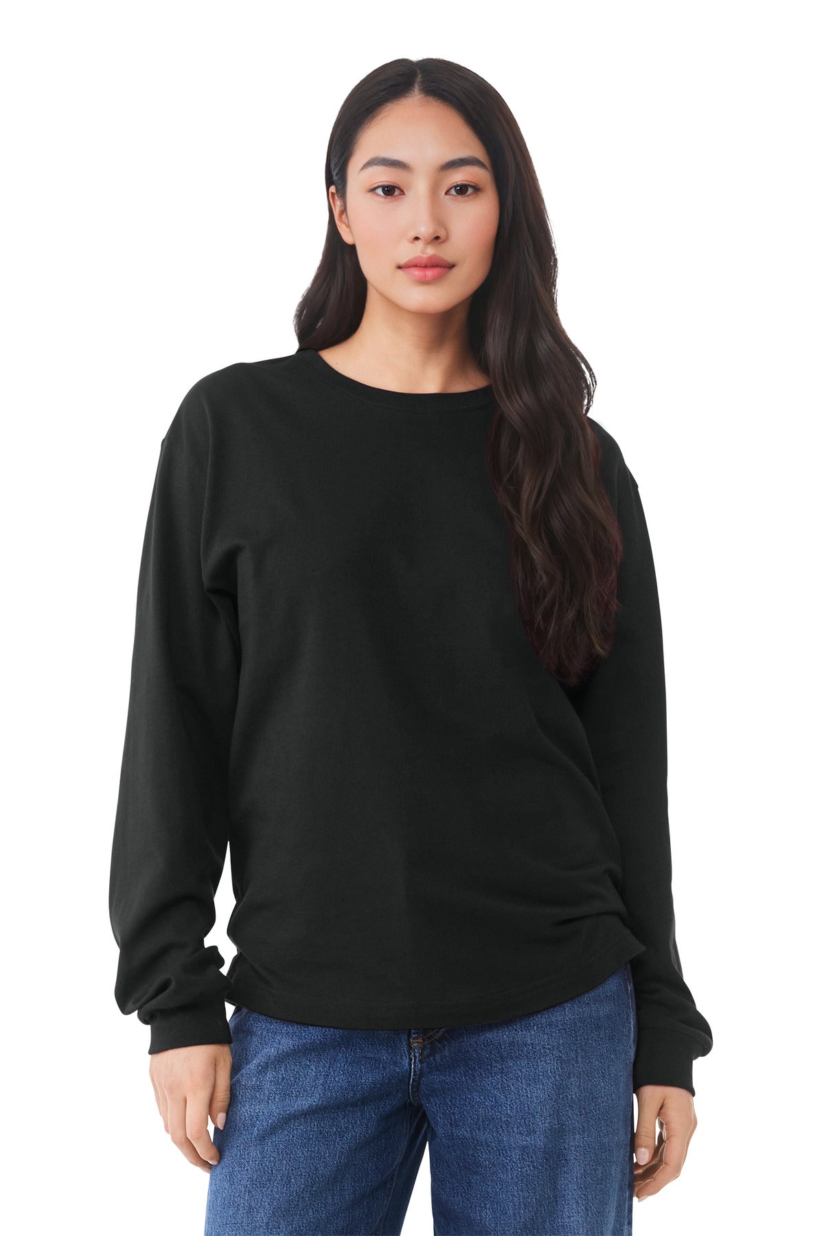 Blank long sleeve t-shirt back angle for custom logo shirt orders