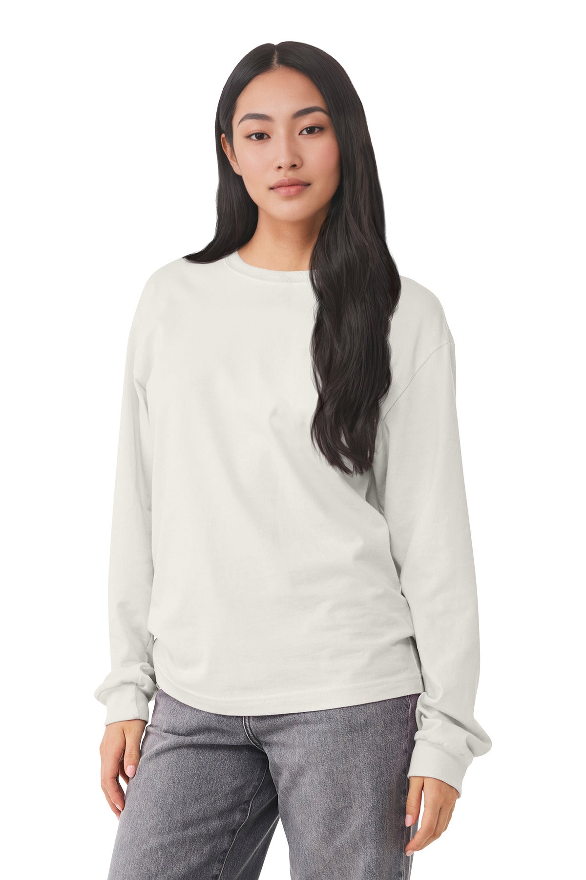 Blank cotton long sleeve tee clean front for custom chest logo designs