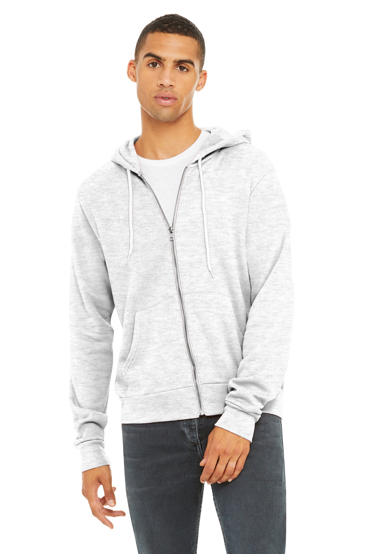 Blank full-zip hoodie back neckline photo for custom printing service