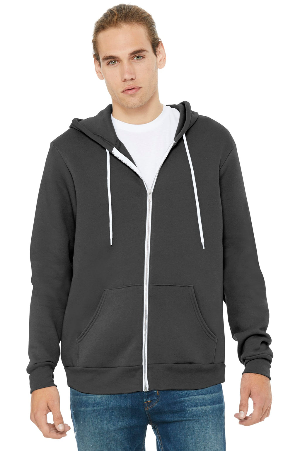 BELLA+CANVAS Unisex Sponge Fleece Full-Zip Hoodie BC3739 front view for custom printing