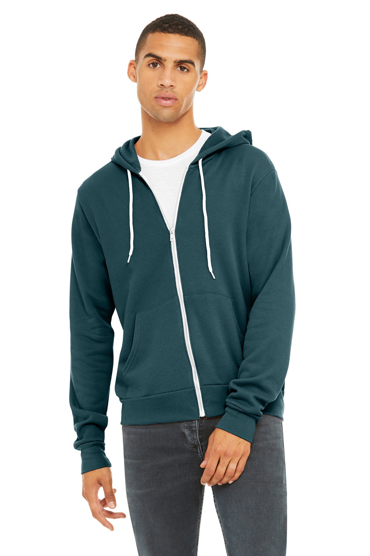 Blank retail zip hoodie close-up for same day custom sweatshirt orders